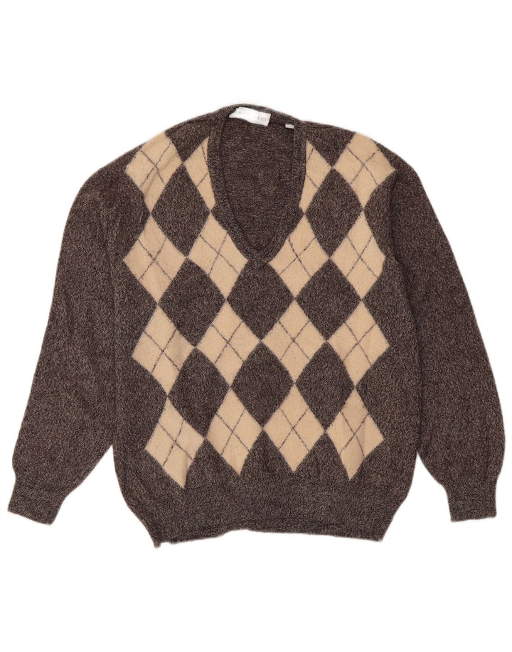 Sweter damski PAQUITO z dekoltem w kształcie litery V UK 14 Średni szary Argyle/Diament