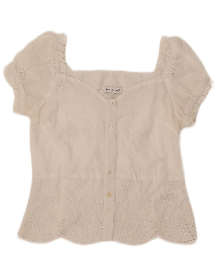 Bluzka damska z krótkim rękawem WAREHOUSE UK 10, mała, biała, poliestrowa