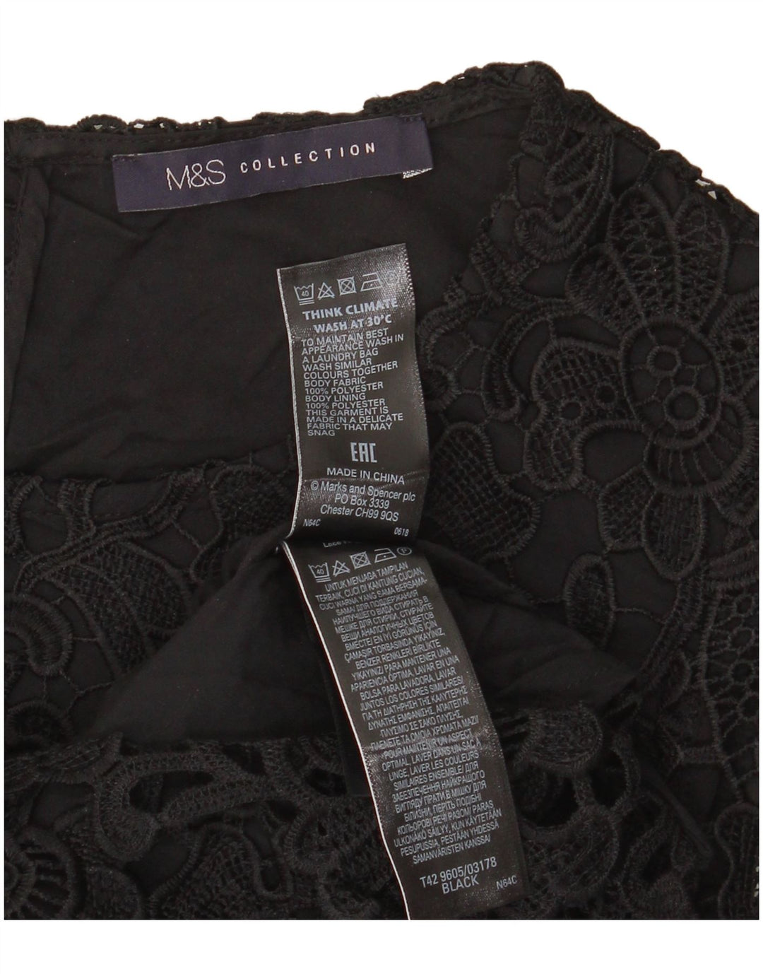 Marks & Spencer Damska koronkowa sukienka płaszczowa UK 8, mała, czarna, z poliestru w kwiaty