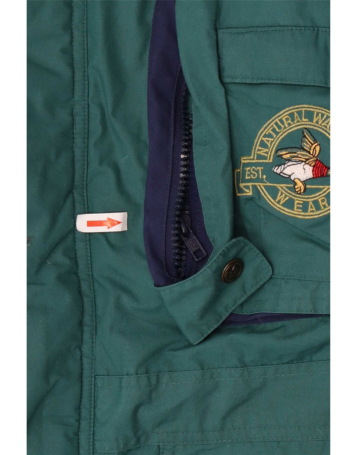 Vintage męska kurtka parka z kapturem UK 40, duża, zielona, poliestrowa