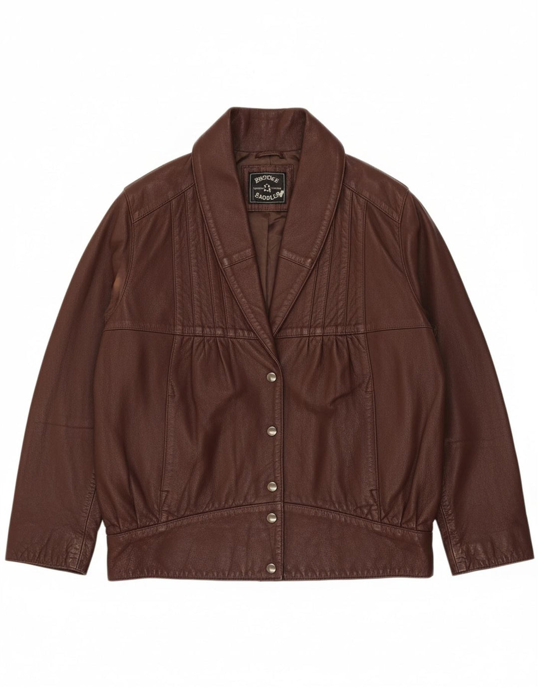 VINTAGE Womens Oversized Leather Jacket UK 10 Small Brown Leather