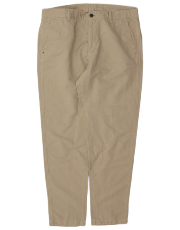 Massimo Dutti Mens Tapered Chino Trousers EU 42 Large W32 L30 Beige Cotton