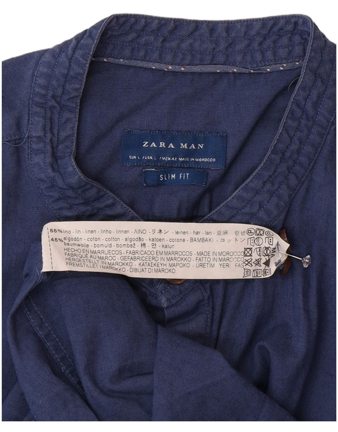 Koszula męska Zara Slim Fit, duża, niebieska lniana