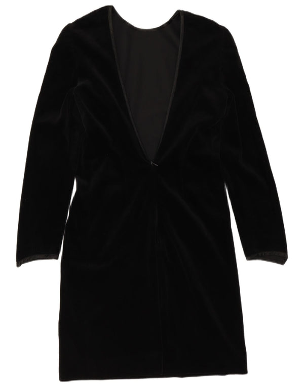 Vintage Womens Velvet Long Sleeve A-Line Dress IT 42 Medium Black Cotton
