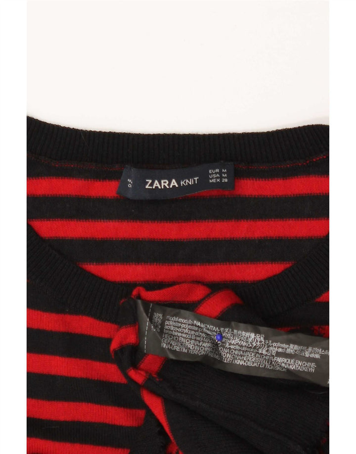 Damski sweter Zara z okrągłym dekoltem UK 12, modal, w średnie czerwone paski