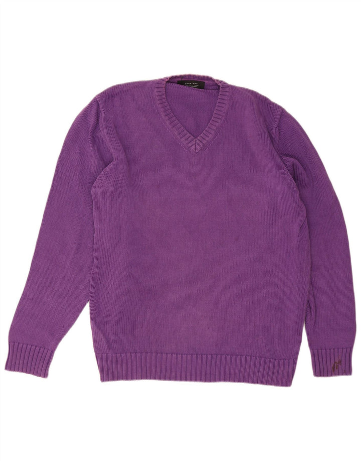 Męski sweter Zara z dekoltem w kształcie litery V, duży fioletowy