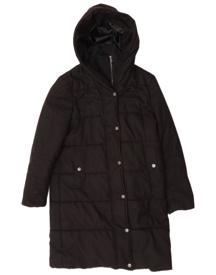 Crew Clothing Damski płaszcz z kapturem i regularnym krojem, wyściełany UK 14, średni czarny