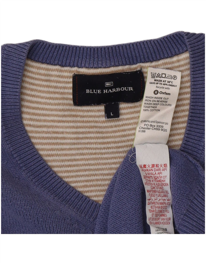 Marks & Spencer Męski sweter w kolorze niebieskim z dekoltem w kształcie litery V, duży, niebieski, bawełniany