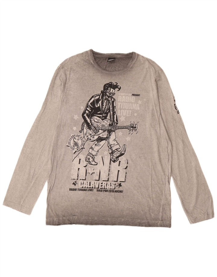 Męski graficzny top Scorpion Bay z długim rękawem XL, szary, bawełniany