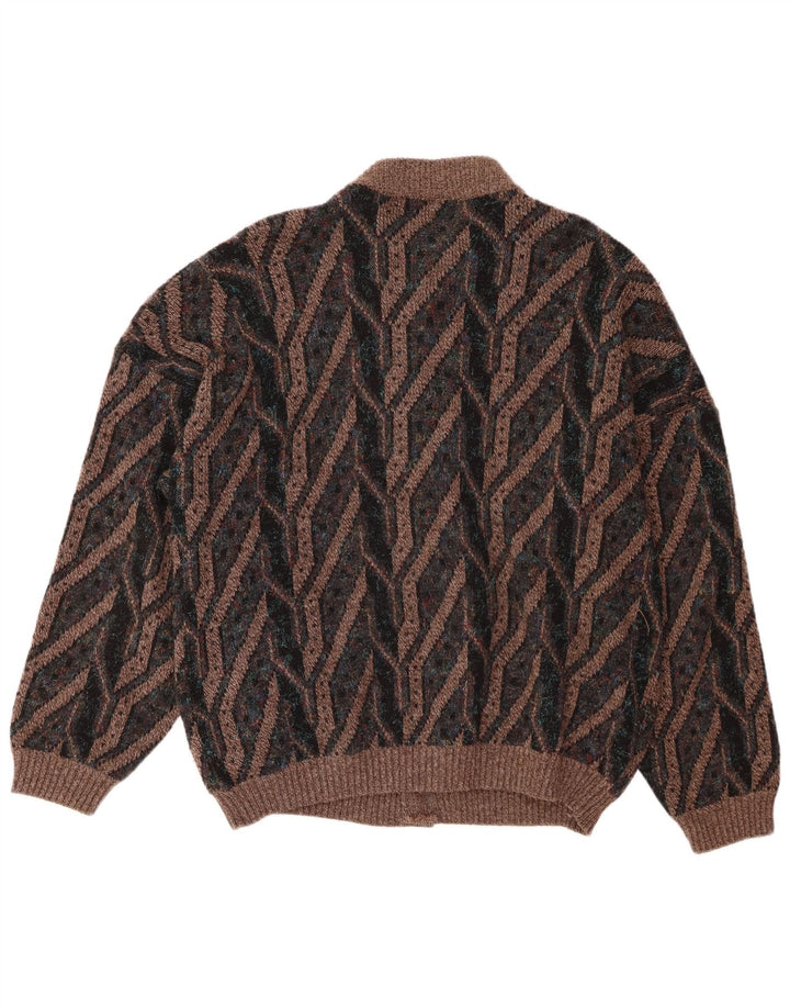 Vintage męski sweter rozpinany, duży, brązowy, geometryczny
