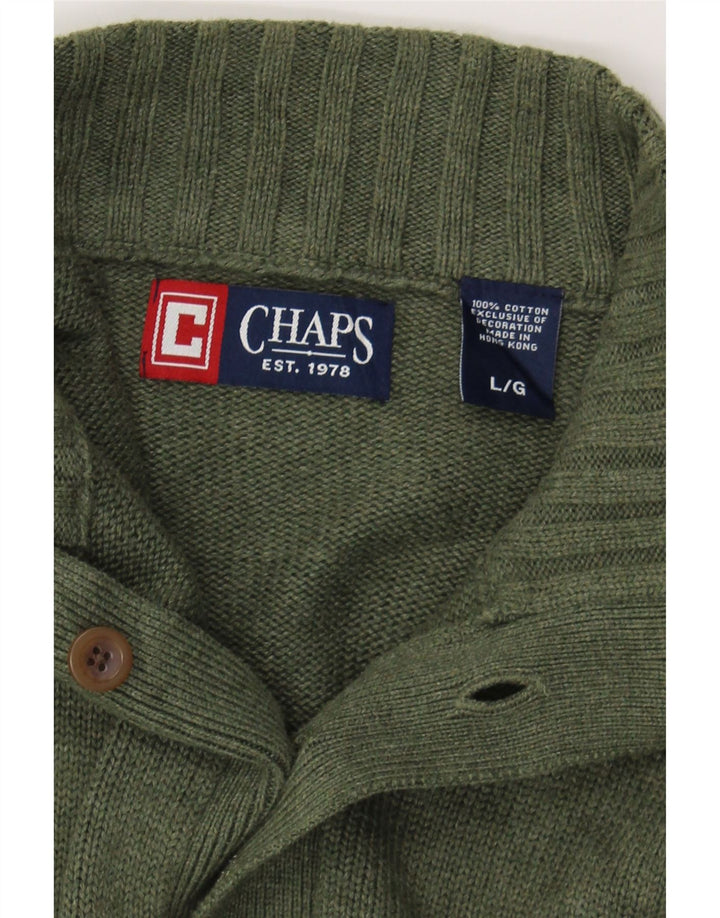 CHAPS Mens Button Neck Jumper Sweater Large Green Cotton Vintage Chaps and Second-Hand Chaps from Messina Hembry 