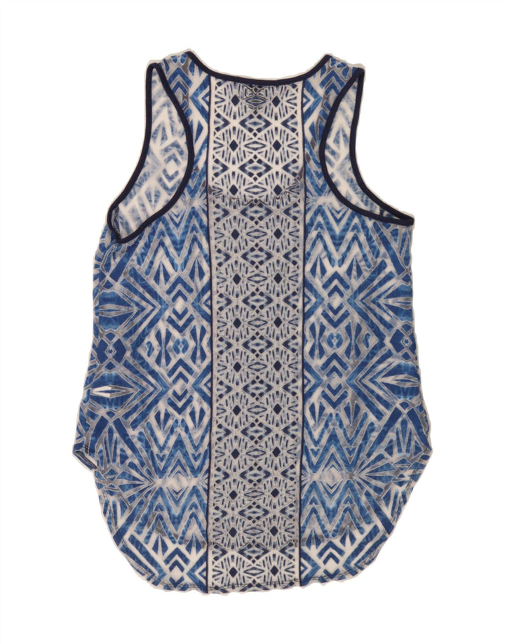 MOSSIMO Womens See Through Vest Top UK 12 Medium Blue Ikat Rayon Vintage Mossimo and Second-Hand Mossimo from Messina Hembry 