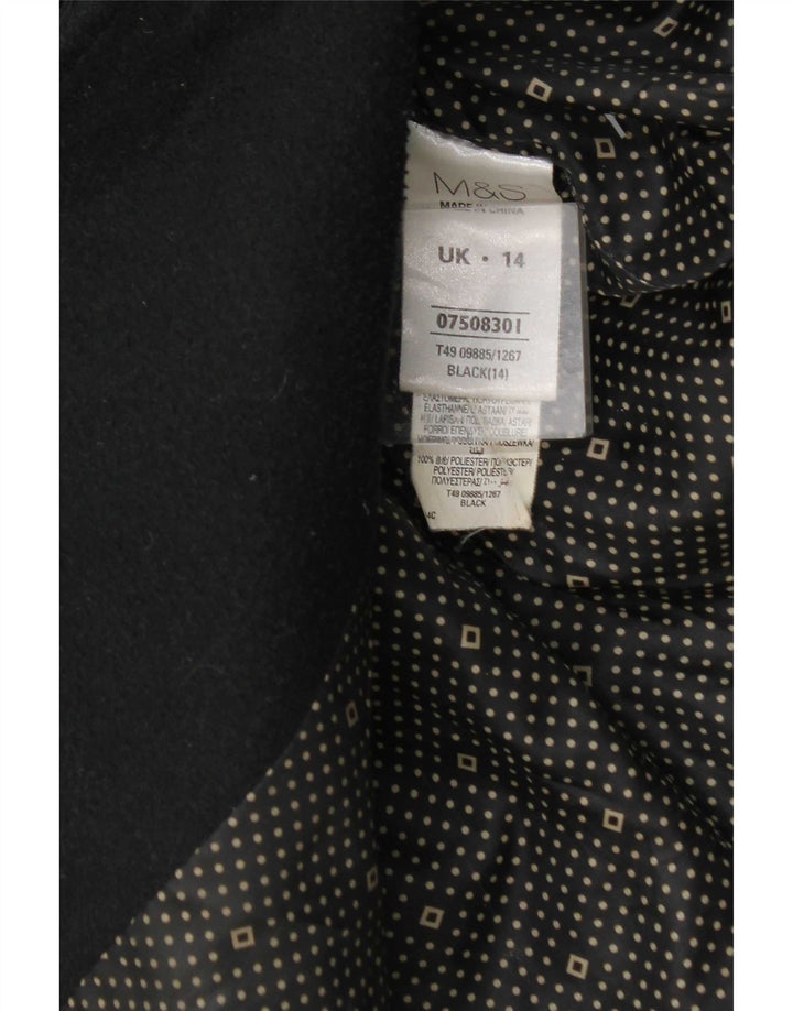 Marks & Spencer Damski płaszcz dwurzędowy UK 14, średni czarny poliester