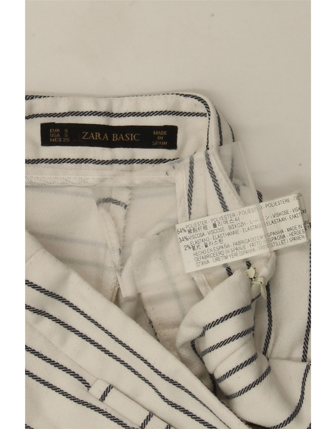 Damskie spodenki chino z wysokim stanem Zara, małe W26, poliester w białe paski