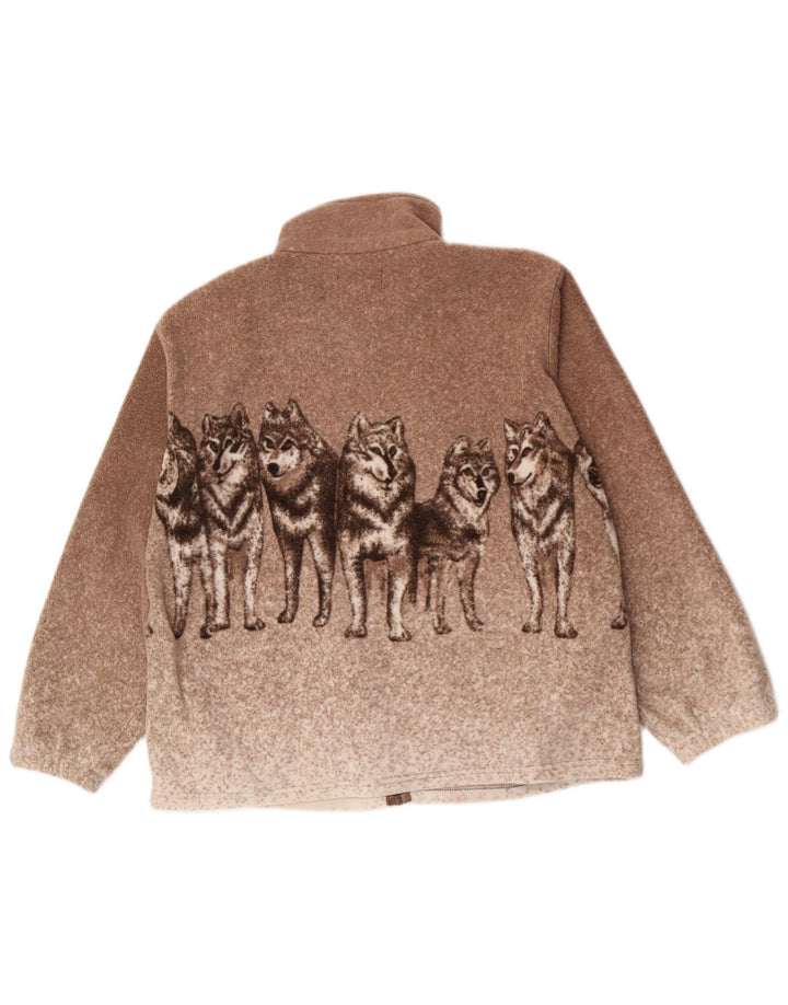 Męska kurtka polarowa Vintage Wolf Graphic UK 38 w kolorze średniego brązu nakrapiana