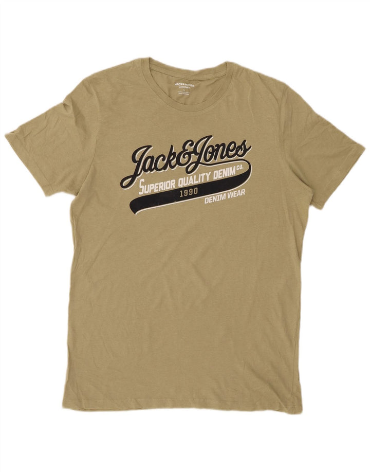 Męski T-shirt z grafiką JACK & JONES, duży, khaki
