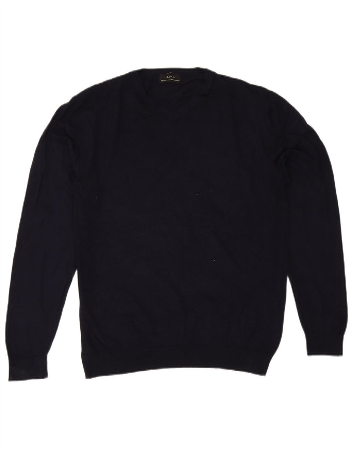Sweter damski Zara z dekoltem w kształcie litery V, UK 14, średni granatowy
