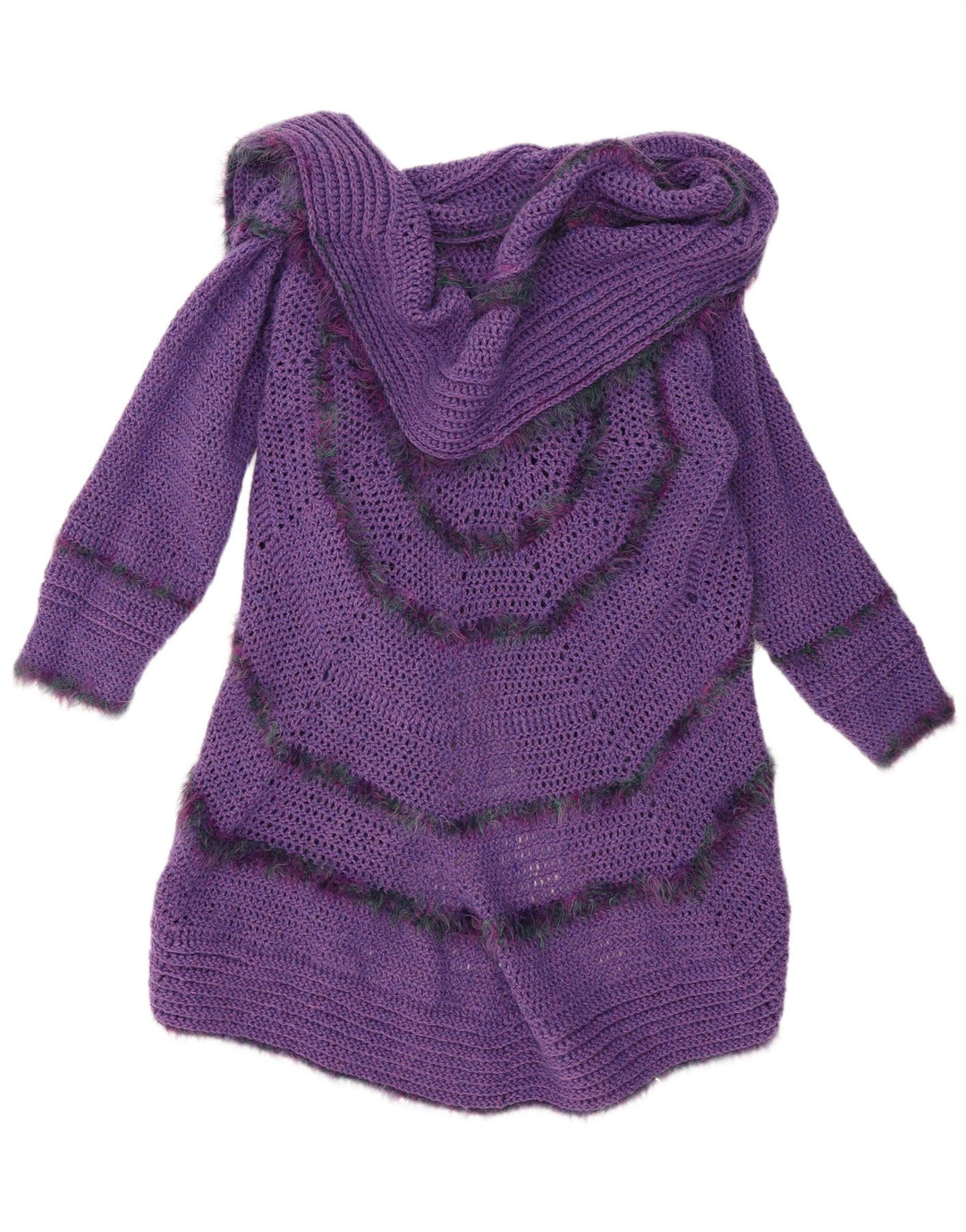 Sweter damski w stylu vintage o długim kroju i otwartym kardiganie, jeden rozmiar fioletowy