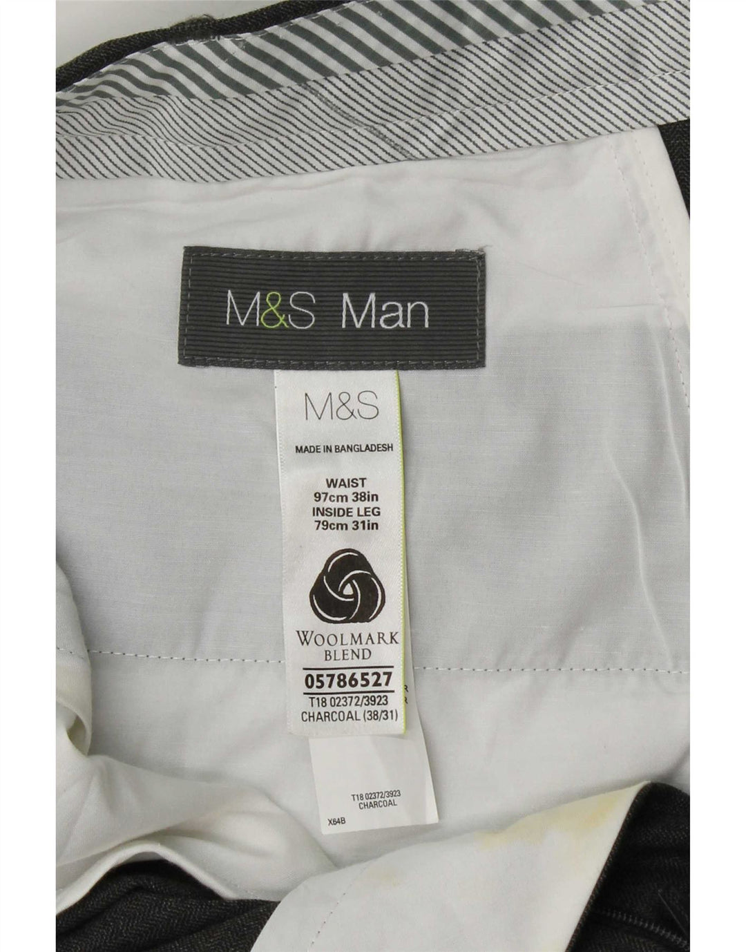 Męskie proste spodnie garniturowe Marks & Spencer W38 L31 Szara wełna