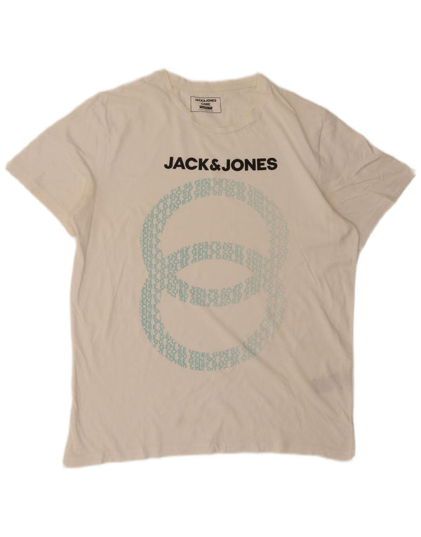 Męska koszulka Jack & Jones o regularnym kroju z grafiką, średnia biała bawełna
