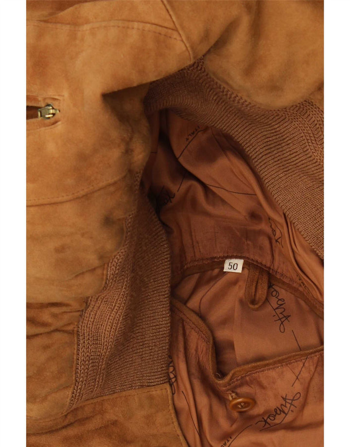 Męska zamszowa kurtka bomber w stylu vintage IT 50, duża, beżowa