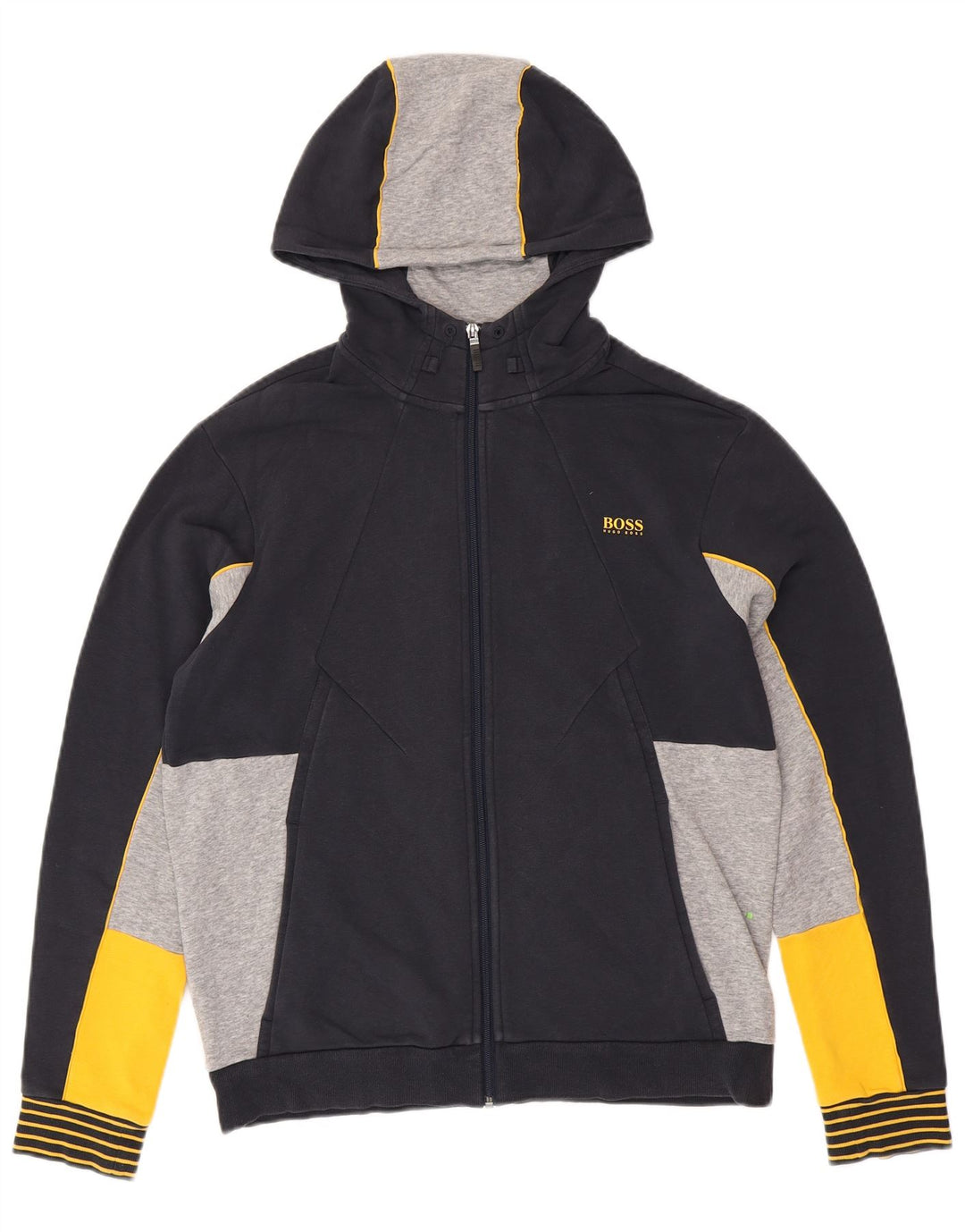 Męski sweter z kapturem i zamkiem błyskawicznym o regularnym kroju HUGO BOSS, duży, granatowy, z blokami kolorów