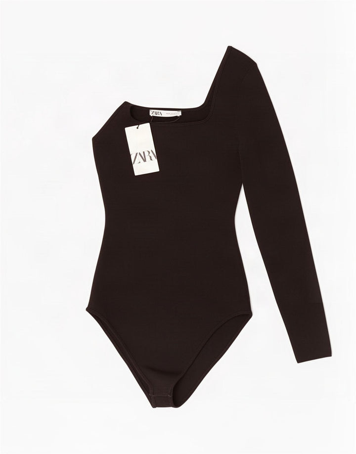 Damskie body na jedno ramię Zara UK 12, średnia czarna wiskoza