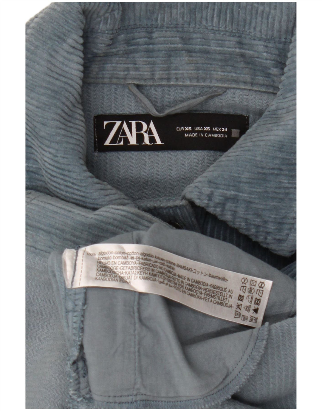 Damska, oversize'owa kurtka sztruksowa Zara UK 6 XS, niebieska, bawełniana