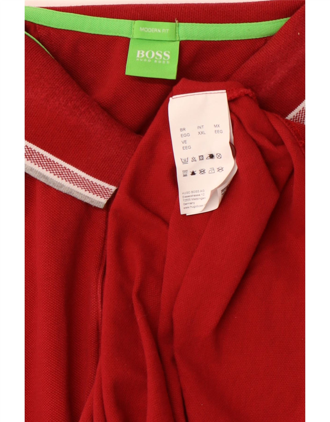Męska koszulka polo z długim rękawem HUGO BOSS, 2XL, czerwona, bawełniana, o nowoczesnym kroju