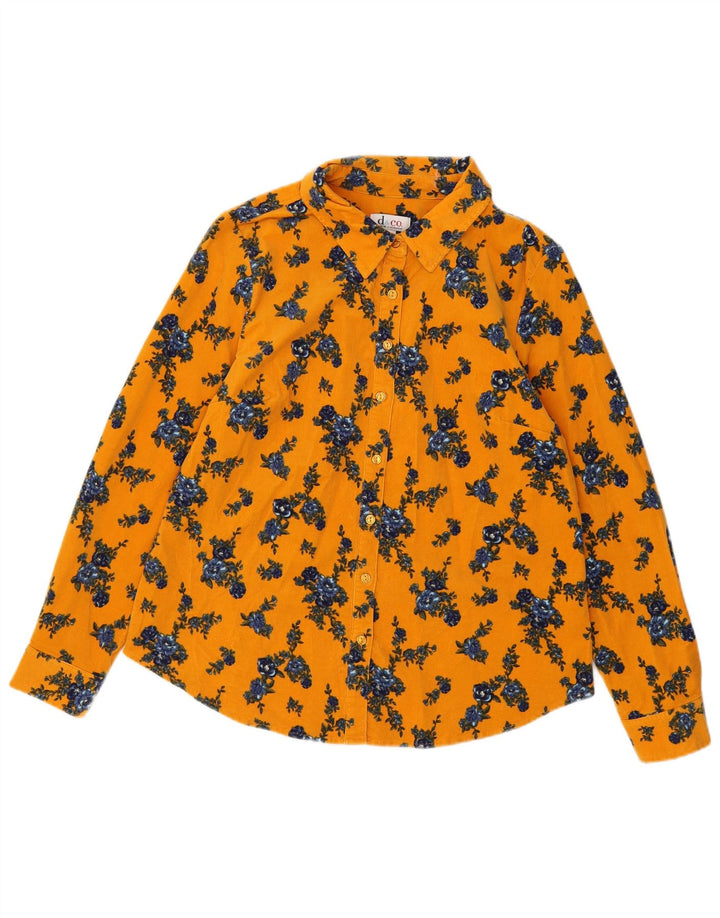 Damska koszula sztruksowa Denim & Co UK 16, duża, żółta, bawełniana w kwiaty