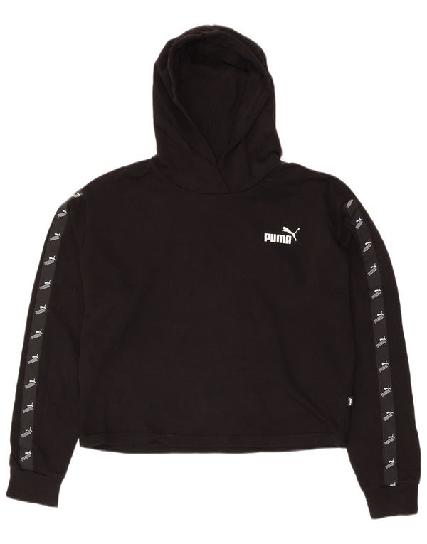 Damski sweter z kapturem i grafiką PUMA, oversize, UK 10, mały, czarny, bawełniany