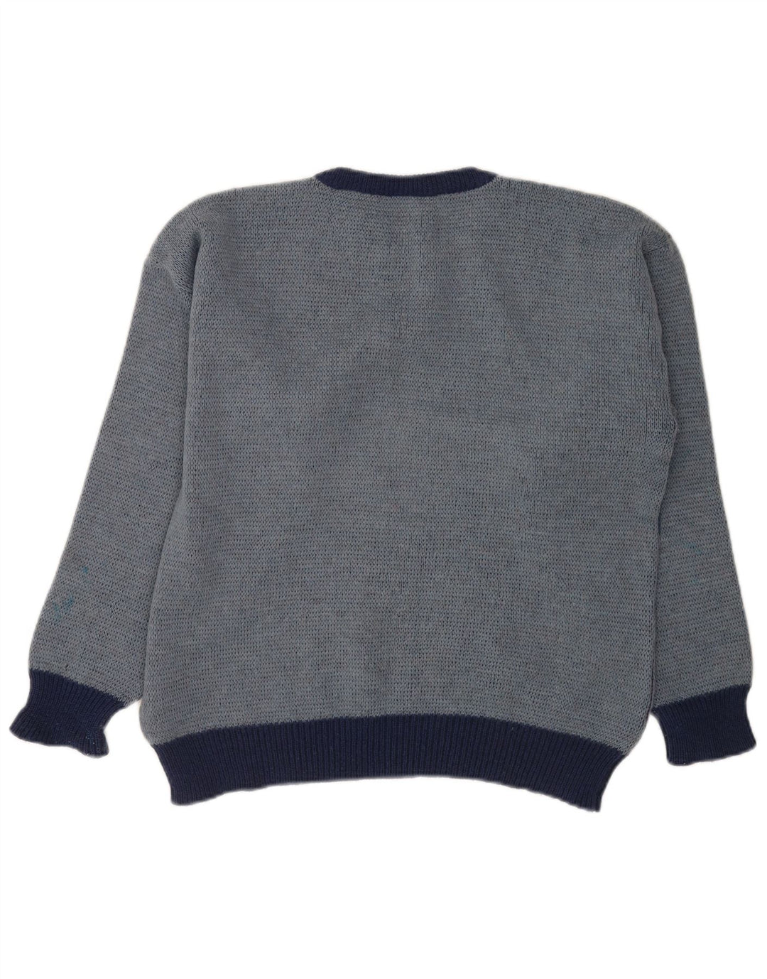 Vintage męski sweter z dekoltem w łódkę IT 52, duży niebieski geometryczny