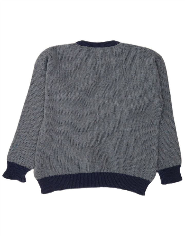 Vintage męski sweter z dekoltem w łódkę IT 52, duży niebieski geometryczny