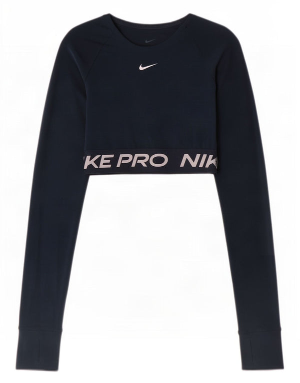 Damska koszulka Nike Dri Fit Crop Graphic z długim rękawem, UK 4 XS, granatowa