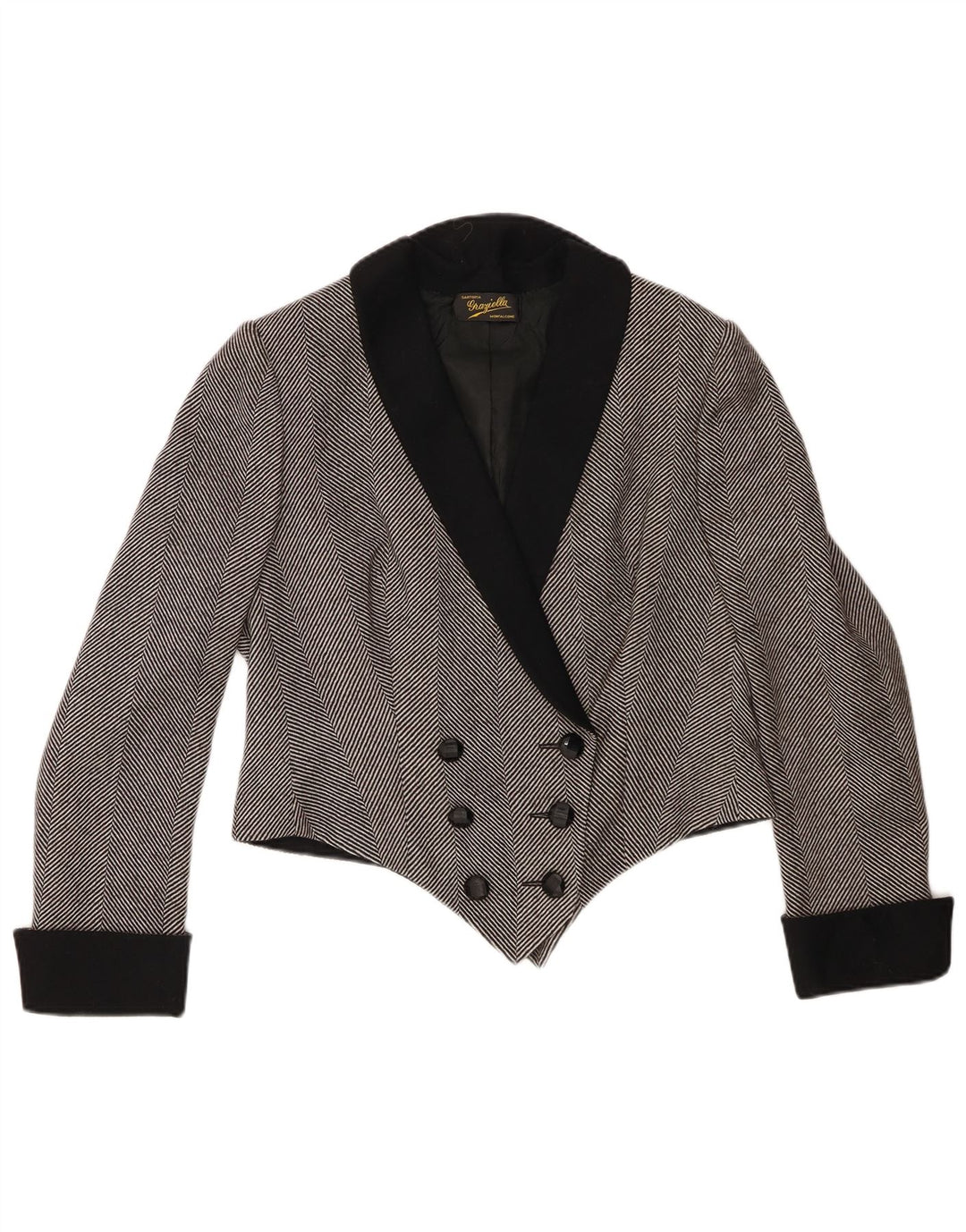 Vintage damska marynarka typu Crop Blazer UK 14, średnioszara, w jodełkę