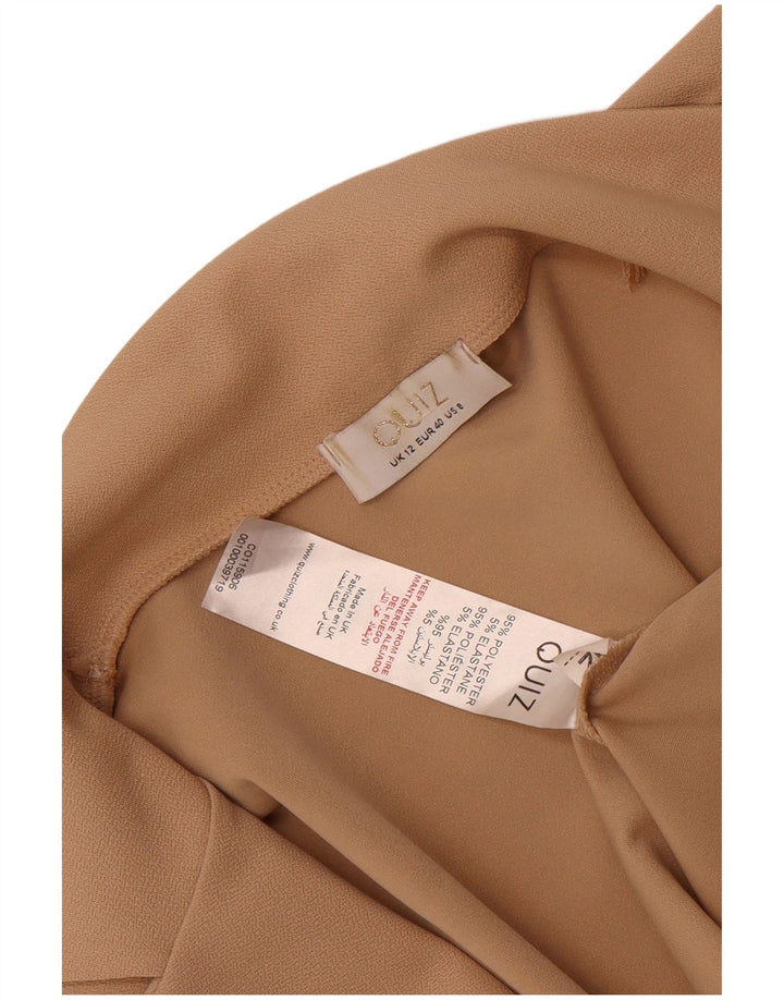 Damska marynarka Quiz z rękawami 3/4 i otwartymi, UK 12, średni beżowy poliester