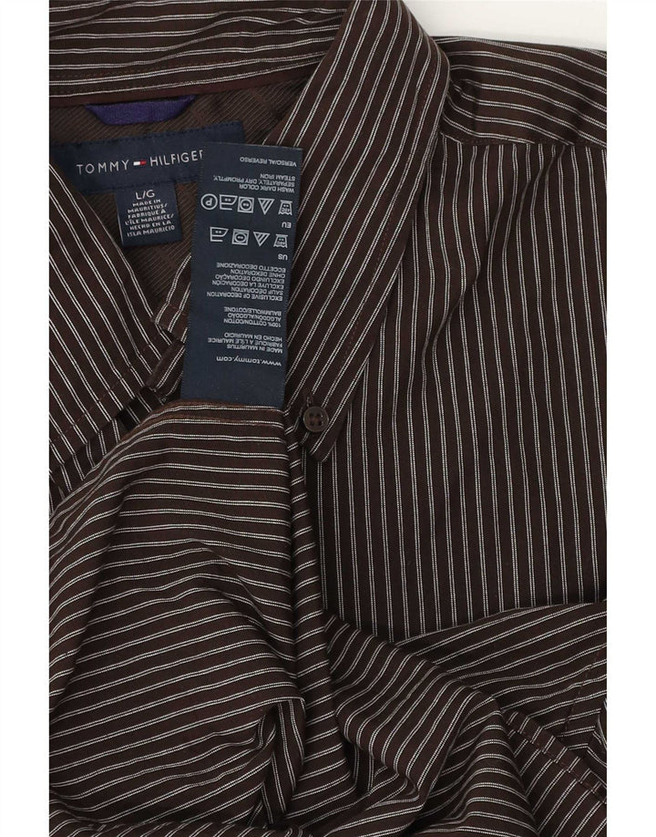 Koszula męska Tommy Hilfiger, duża, brązowa, bawełniana w prążki