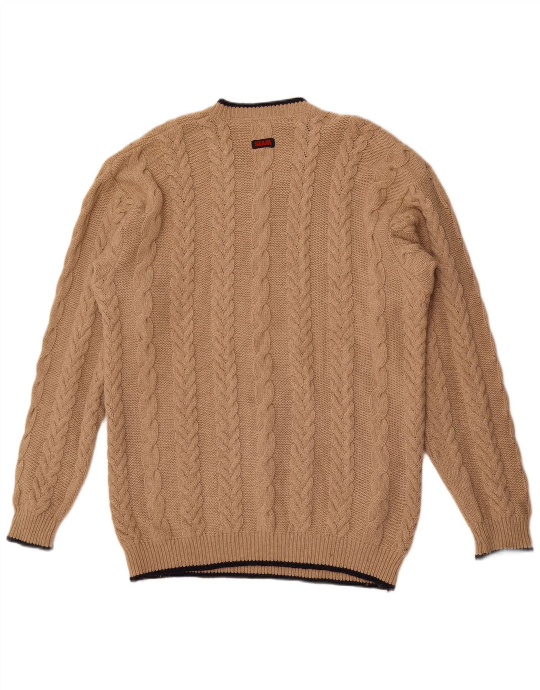 Męski sweter z dekoltem w kształcie litery V, XL, beżowa wełna