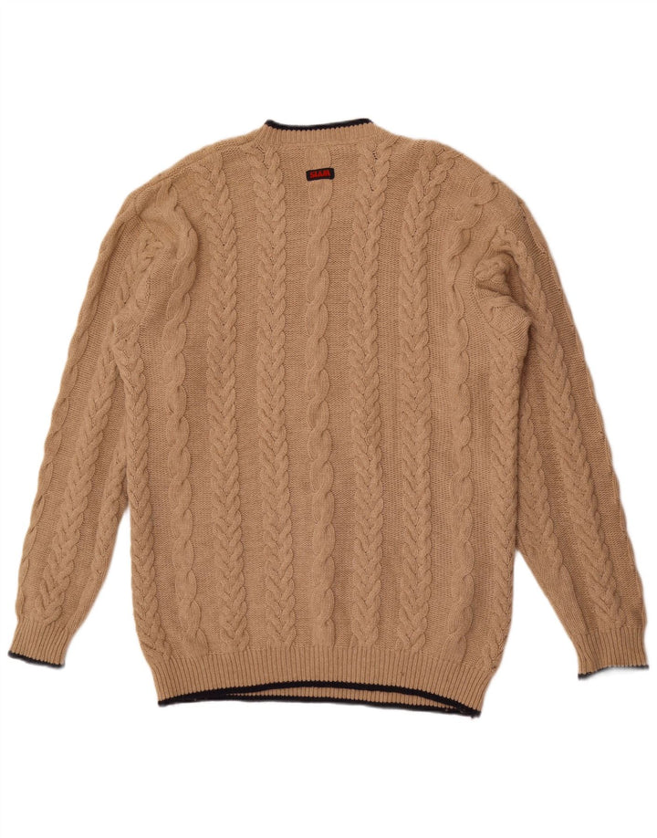 Męski sweter z dekoltem w kształcie litery V, XL, beżowa wełna