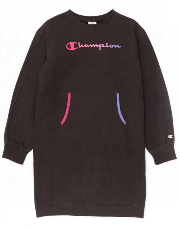 Dziewczęca bluza z grafiką Champion, bluza z kapturem, sukienka 13-14 lat XL, czarna bawełna