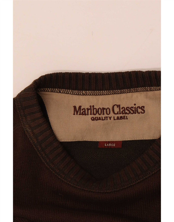 Marlboro Classics Męski sweter z okrągłym dekoltem, duży, brązowy