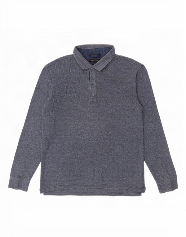 Męska koszulka polo Massimo Dutti o swobodnym kroju z długim rękawem, duża, granatowa, bawełniana