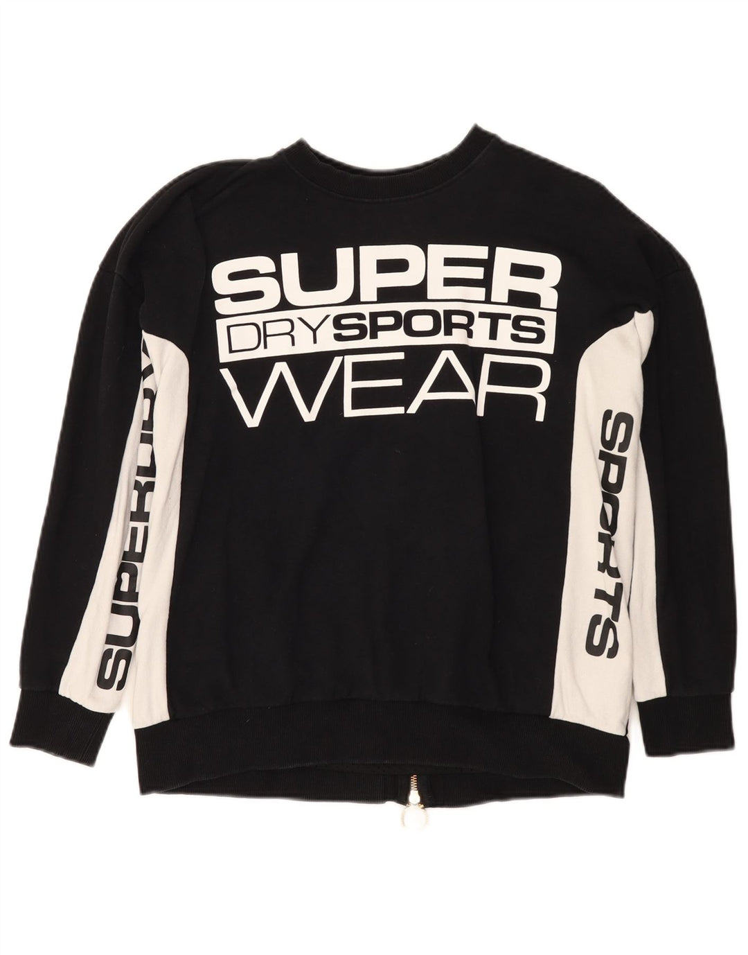 Damski sweter z grafiką Superdry UK 10, mały, czarny, z blokami kolorów