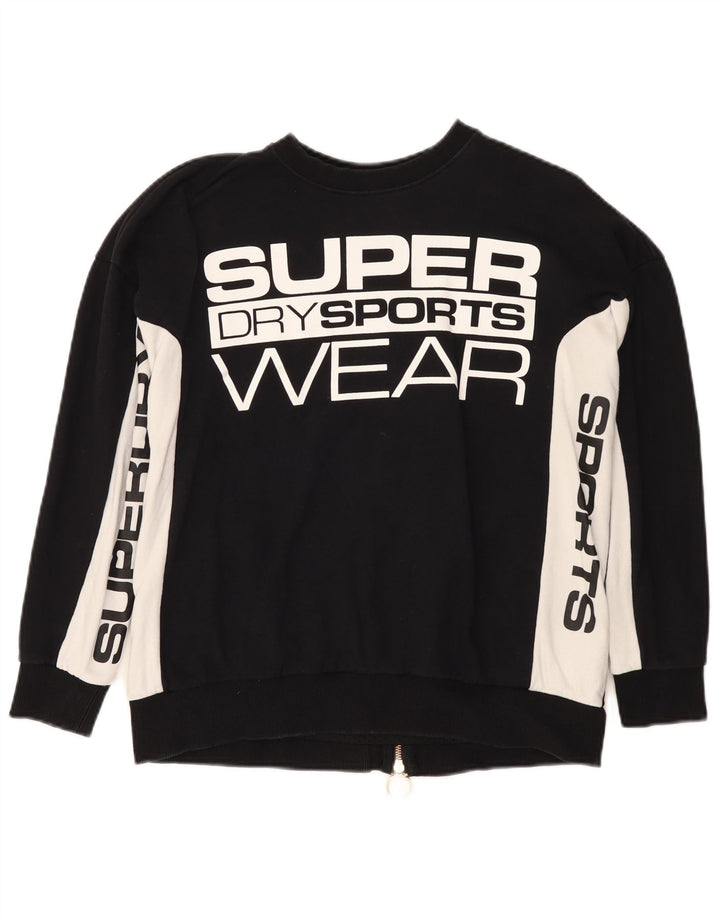 Damski sweter z grafiką Superdry UK 10, mały, czarny, z blokami kolorów