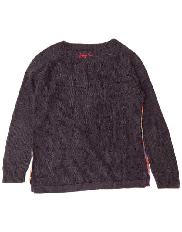 DESIGUAL Damski sweter z dekoltem w łódkę UK 18 XL Szary w kwiaty