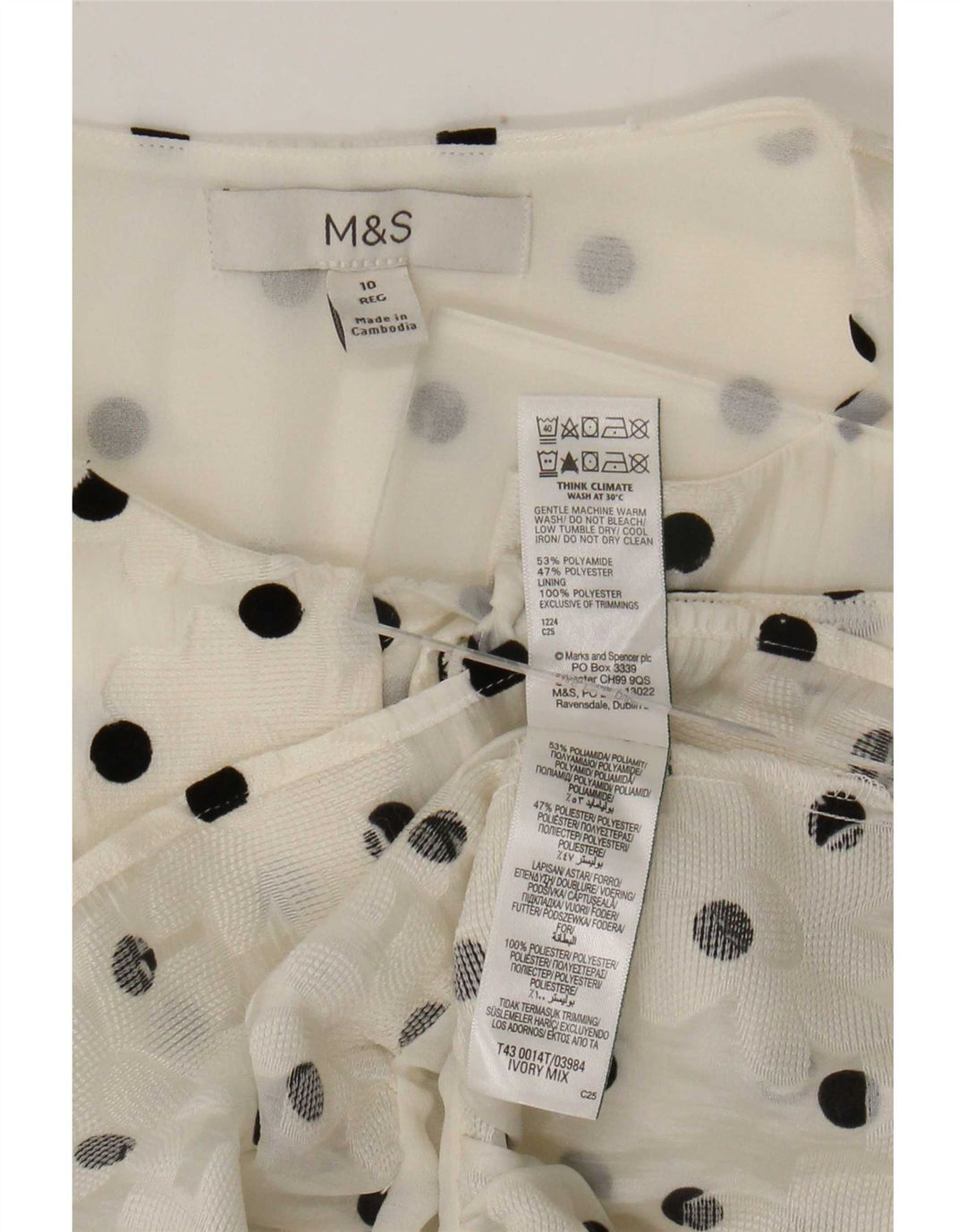 Damska bluzka koszulowa Marks & Spencer UK 10, mała, biała, w kropki, poliamid