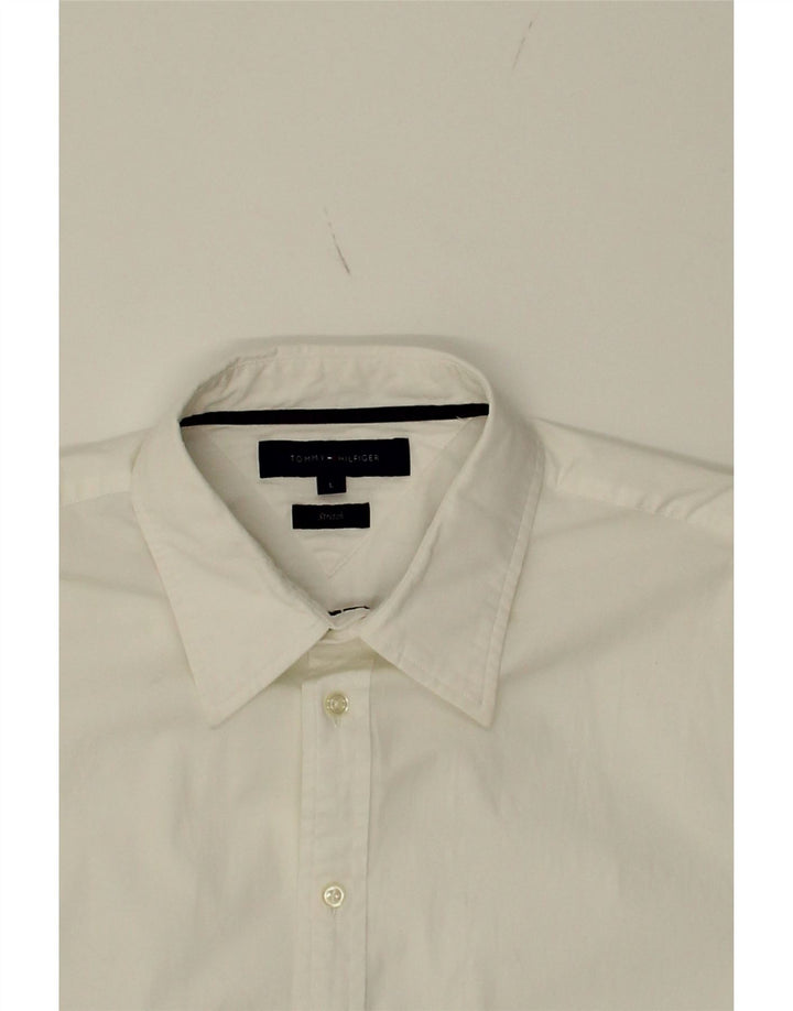 TOMMY HILFIGER Mens Stretch Shirt Large White Vintage Tommy Hilfiger and Second-Hand Tommy Hilfiger from Messina Hembry 