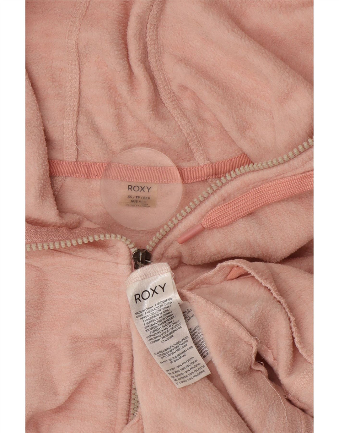 Damska kurtka polarowa z kapturem ROXY UK 6 XS, różowa, nakrapiana, poliester