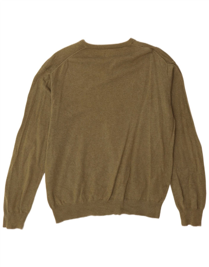 Męski sweter Gant z dekoltem w kształcie litery V, bawełniany, XL, khaki