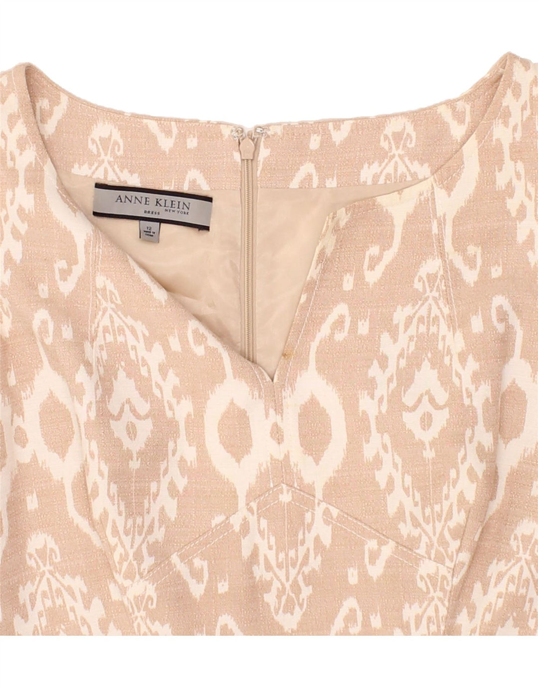 ANNE KLEIN Womens Sleeveless Basic Dress UK 12 Medium Beige Ikat Vintage Anne Klein and Second-Hand Anne Klein from Messina Hembry 